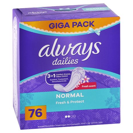 Always Dailies intímky Fresh & Protect Normal 3v1 so sviežou vôňou, Giga Pack 76 ks