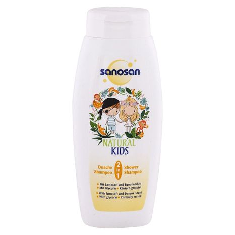 SANOSAN detský sprchový gél a šampón Sensitive Vôňa banánu 250 ml
